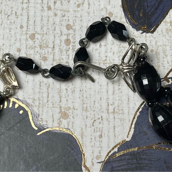 Vintage 40s 1940s Double Strand Faceted Black Beaded Chunky Choker Necklace D2 - Picture 4 of 10